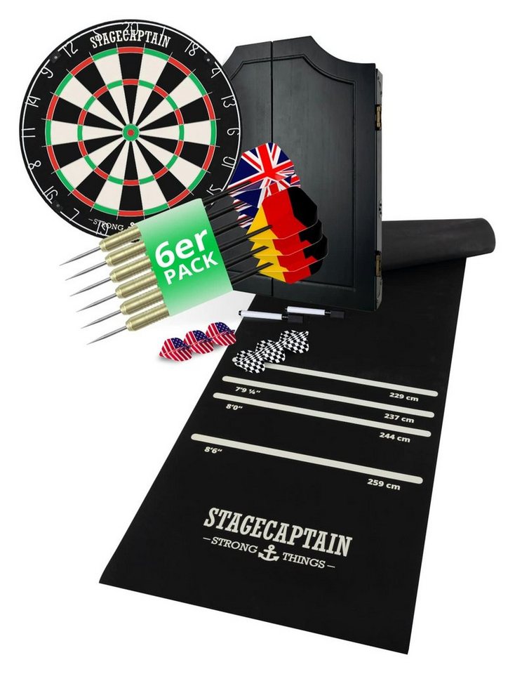 Stagecaptain Dartscheibe DBC-1775 BK BullsEye Pub Dartschrank, (Dartboard-Set, 21-tlg., Dartkasten inkl. Dartmatte, 6 Dartpfeilen und 12 Flights), Steeldartscheibe aus Sisal mit dünnen Drähten von Stagecaptain