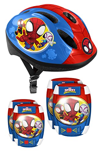 STAMP Boys Helmet + Elbow & Knee Pads Spidey, Blue/RED, S von Stamp