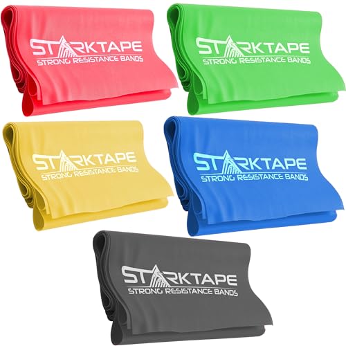 Starktape Terrabänder Resistance Bands 5 Pack Set Widerstandsbänder. Fitnessbänder Latexfreies elastisches Terraband. Perfekt für Heimtraining, Physiotherapie, Krafttraining, Yoga, Pilates, Gym von Starktape