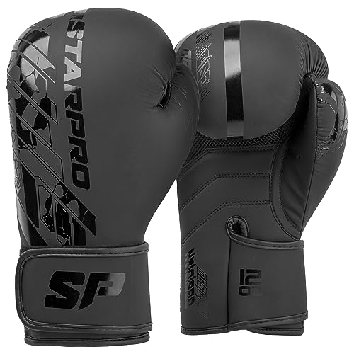 Starpro Schwarz Boxhandschuhe für MMA, Muay Thai und Training - Männer und Frauen für Heimtraining - 8oz 10oz 12oz 14oz 16oz von Starpro