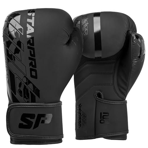 Starpro Black Boxhandschuhe für MMA, Muay Thai und Training - Männer und Frauen für Heimtraining - 8oz 10oz 12oz 14oz 16oz von Starpro