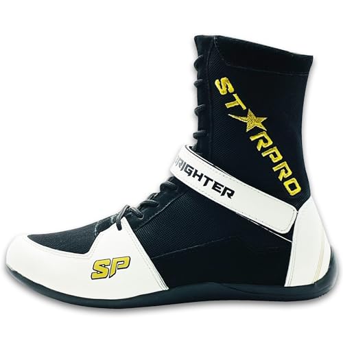 Starpro Superior Boxschuhe Wrestling Schuhe - MMA Muay Thai Kickboxen Sparring Boxers Trainers Kampfsport Schuhe Bodybuilding Boxen Stiefel Sport | Athletik Gummisohle Kletterschuhe Schwarz und Weiß von Starpro