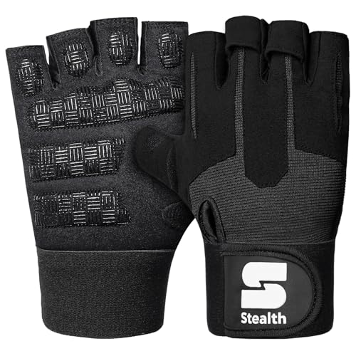 Stealth Sports Gewichtheben-Trainingshandschuhe für Herren und Damen, rutschfest, mit Gel gepolsterter Griff, vollständiger Handflächenschutz für, Fitnessstudio, Training, Fitness, R7 (Schwarz, M) von Stealth Sports