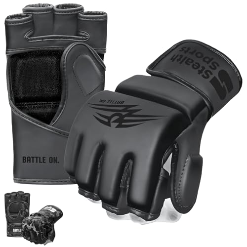 MMA-Handschuhe für Herren und Damen,12 mm dick – Grappling-Handschuhe aus PU-Leder mit offener Handfläche, Muay Thai, Kickboxen, Sparring, Boxsack, Boxtraining, Käfigkampf, Kampfsport(L) von Stealth Sports