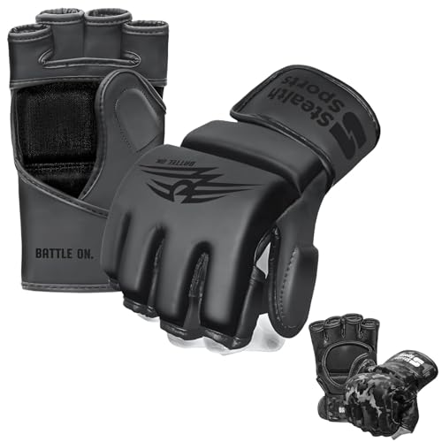 MMA-Handschuhe für Herren und Damen, 12 mm dick – Grappling-Handschuhe aus PU-Leder mit offener Handfläche, Muay Thai, Kickboxen, Sparring, Boxsack, Boxtraining, Käfigkampf, Kampfsport(M) von Stealth Sports