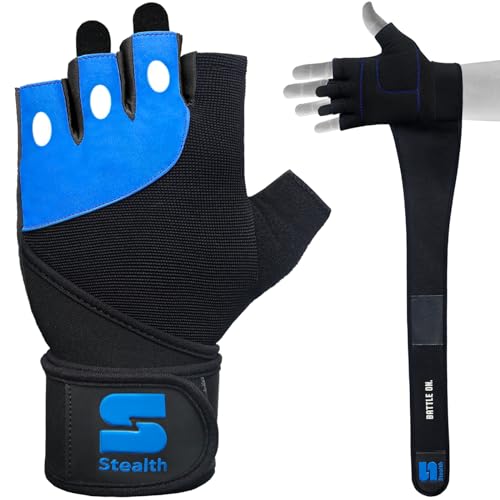 Stealth Sports Trainingshandschuhe mit Handgelenkstütze – gepolsterte Trainingshandschuhe – Fitness-Handschuhe Herren & Damen – Gewichtheber-Handschuhe Training Fitness Bodybuilding,E9(Blau,M) von Stealth Sports