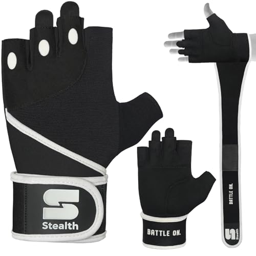 Stealth Sports Trainingshandschuhe mit Handgelenkstütze – gepolsterte Trainingshandschuhe – Fitness-Handschuhe Herren & Damen – Gewichtheber-Handschuhe Training Fitness Bodybuilding,E9(Schwarz,XL) von Stealth Sports