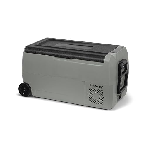 Steamy-E Dual Zone 36 Roller, Elektrische Kompressor Kühlbox mit Rollen, 32 Liter, 12V/ 230V, zum Kühlen und Gefrieren, Für Camping von Steamy