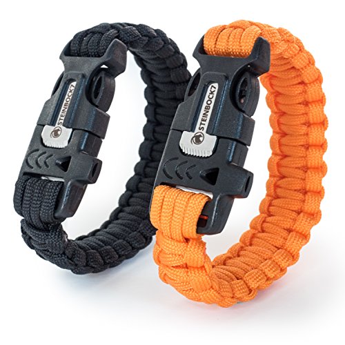 Steinbock7 Hochkönig 3-in-1 Paracord-Armband 2er Set - im Verschluss integriert: Pfeife, Feuerstein & Messer - Camping, Outdoor, Wildnis von Steinbock7