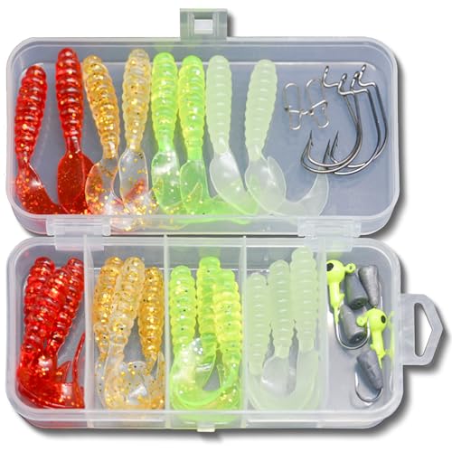 Steinn Gummifisch Set mit Haken und Offset Jigköpfe Angel Köder Set Barsch Zander Hecht in Box (32pc-Texas Rig) Steinn Gummifisch Set mit Haken und Offset Jigköpfe Angel Köder Set Barsch Zander Hecht in Box (32pc-Texas Rig) von Steinn
