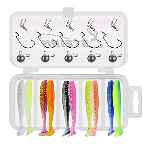 Steinn Gummifisch Set mit Haken und Offset Jigköpfe | 10x Gummiköder Zander 7cm | Angel Köder Set Barsch Zander Hecht in Box Steinn Gummifisch Set mit Haken und Offset Jigköpfe | 10x Gummiköder Zander 7cm | Angel Köder Set Barsch Zander Hecht in Box von Steinn