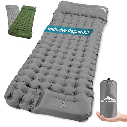 Steinwood Isomatte Outdoor, Isomatte Ultraleicht mit Reparaturset, Aufblasbare Luftmatratze - kleines Packmaß, Wetterfeste Outdoor Matratze für Wandern, Camping, Zelten & Festivals, Grau Steinwood Isomatte Outdoor, Isomatte Ultraleicht mit Reparaturset, Aufblasbare Luftmatratze - kleines Packmaß, Wetterfeste Outdoor Matratze für Wandern, Camping, Zelten & Festivals, Grau von Steinwood