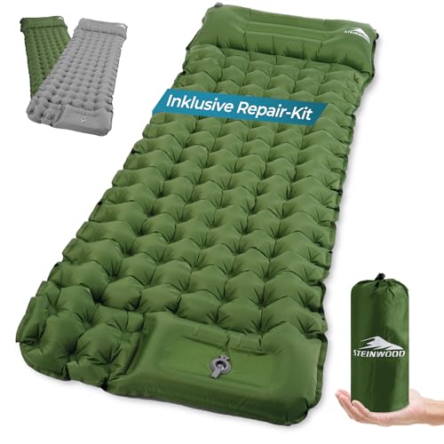 Steinwood Isomatte Outdoor, Isomatte Ultraleicht mit Reparaturset, Aufblasbare Luftmatratze - kleines Packmaß, Wetterfeste Outdoor Matratze für Wandern, Camping, Zelten & Festivals, Grün Steinwood Isomatte Outdoor, Isomatte Ultraleicht mit Reparaturset, Aufblasbare Luftmatratze - kleines Packmaß, Wetterfeste Outdoor Matratze für Wandern, Camping, Zelten & Festivals, Grün von Steinwood