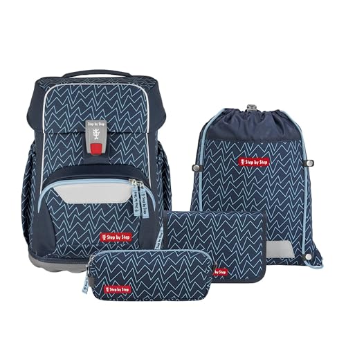 Step by Step Basis Schulranzen-Set „Blue Lines“, 4-teilig, blau, ergonomischer Tornister mit Reflektoren, Hüft- und Brustgurt, für Kinder ab der 1. Klasse, 20 Liter Step by Step Basis Schulranzen-Set „Blue Lines“, 4-teilig, blau, ergonomischer Tornister mit Reflektoren, Hüft- und Brustgurt, für Kinder ab der 1. Klasse, 20 Liter von Step by Step