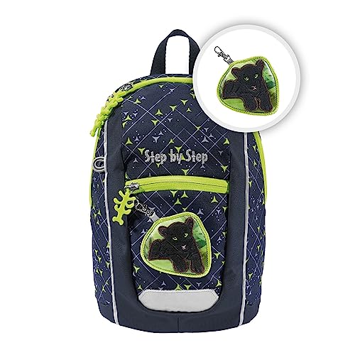 Step by Step Rucksack-Set KIGA Mini „Little Wild Cat Chiko“, grün-schwarz, ergonomisch, höhenverstellbarer Brustgurt, für Kindergarten, Kinderkrippe & Kita, ab 12 M+, Kleinkinder, 6l von Step by Step