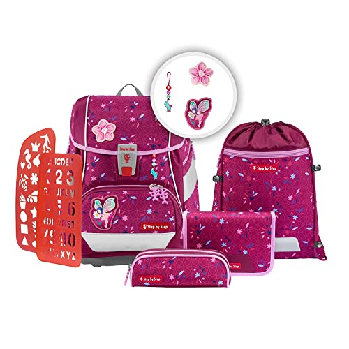 Step by Step Schulranzen-Set 2IN1 Plus „Fairy Freya“ 6-teilig, ergonomischer Tornister, höhenverstellbar mit Hüftgurt, für die Grundschule, ab der 1. Klasse, 19L, rosa, Feen-Design von Step by Step