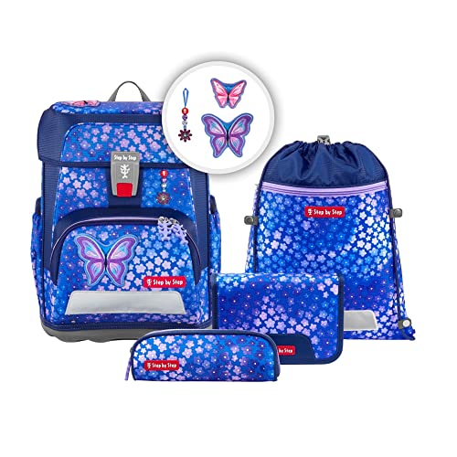 Step by Step Schulranzen-Set Cloud „Butterfly Maja“ 5-teilig, ergonomischer Tornister, höhenverstellbar mit Hüftgurt, für die Grundschule, ab der 1. Klasse, 19L, blau-rosa, Schmetterling Step by Step Schulranzen-Set Cloud „Butterfly Maja“ 5-teilig, ergonomischer Tornister, höhenverstellbar mit Hüftgurt, für die Grundschule, ab der 1. Klasse, 19L, blau-rosa, Schmetterling von Step by Step