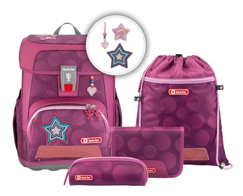 Step by Step Schulranzen-Set Cloud „Glamour Star Astra“ 5-teilig, lila-pink, Star-Design, ergonomischer Tornister mit Reflektoren, höhenverstellbar mit Hüftgurt für Mädchen ab der 1. Klasse, 19L Step by Step Schulranzen-Set Cloud „Glamour Star Astra“ 5-teilig, lila-pink, Star-Design, ergonomischer Tornister mit Reflektoren, höhenverstellbar mit Hüftgurt für Mädchen ab der 1. Klasse, 19L von Step by Step