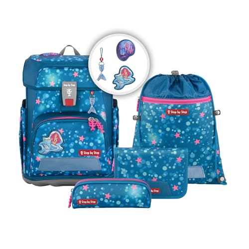 Step by Step Schulranzen-Set Cloud Mermaid Lola, 5-teilig, blau, Meerjungfrau-Design, ergonomischer Tornister mit Reflektoren, höhenverstellbar mit Hüftgurt, ab der 1. bis 4. Klasse, 19l Step by Step Schulranzen-Set Cloud Mermaid Lola, 5-teilig, blau, Meerjungfrau-Design, ergonomischer Tornister mit Reflektoren, höhenverstellbar mit Hüftgurt, ab der 1. bis 4. Klasse, 19l von Step by Step