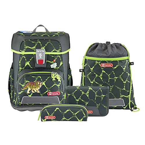 Step by Step Schulranzen-Set Cloud „Dino Tres“ 5-teilig, schwarz-grün, Dino-Design, ergonomischer Tornister mit Reflektoren, höhenverstellbar mit Hüftgurt für Jungen ab der 1. Klasse, 19L Step by Step Schulranzen-Set Cloud „Dino Tres“ 5-teilig, schwarz-grün, Dino-Design, ergonomischer Tornister mit Reflektoren, höhenverstellbar mit Hüftgurt für Jungen ab der 1. Klasse, 19L von Step by Step