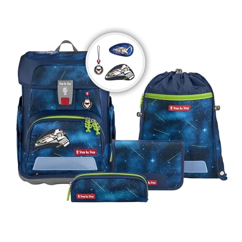 Step by Step Schulranzen-Set Cloud „Starship Galactus“ 5-teilig, blau, Raumschiff-Design, ergonomischer Tornister mit Reflektoren, höhenverstellbar mit Hüftgurt für Jungen ab der 1. Klasse, 19L Step by Step Schulranzen-Set Cloud „Starship Galactus“ 5-teilig, blau, Raumschiff-Design, ergonomischer Tornister mit Reflektoren, höhenverstellbar mit Hüftgurt für Jungen ab der 1. Klasse, 19L von Step by Step