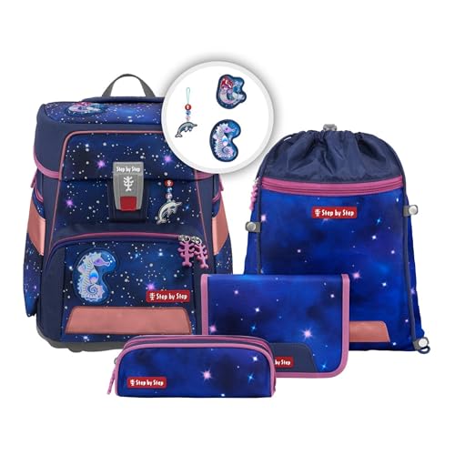 Step by Step Schulranzen-Set SPACE REFLECT „Star Seahorse Zoe“ 5-teilig, ergonomischer Tornister, Reflektoren, höhenverstellbar, Hüftgurt, Grundschule, 1. Klasse, 20L, lila-schwarz Step by Step Schulranzen-Set SPACE REFLECT „Star Seahorse Zoe“ 5-teilig, ergonomischer Tornister, Reflektoren, höhenverstellbar, Hüftgurt, Grundschule, 1. Klasse, 20L, lila-schwarz von Step by Step