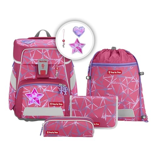 Step by Step Schulranzen-Set Space „Star Stella“ 5-teilig, lila-rosa, Stern-Design, ergonomischer Tornister mit Reflektoren, höhenverstellbar mit Hüftgurt für Mädchen ab der 1. Klasse, 20L Step by Step Schulranzen-Set Space „Star Stella“ 5-teilig, lila-rosa, Stern-Design, ergonomischer Tornister mit Reflektoren, höhenverstellbar mit Hüftgurt für Mädchen ab der 1. Klasse, 20L von Step by Step
