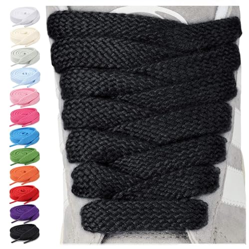 Stepace 2 Paar 15mm Breite Flach Schnürsenkel - Dicke Reißfeste Ersatz Schuhbänder für Turnschuhe, Freizeitschuhe & Sneaker Schwarz 100 Stepace 2 Paar 15mm Breite Flach Schnürsenkel - Dicke Reißfeste Ersatz Schuhbänder für Turnschuhe, Freizeitschuhe & Sneaker Schwarz 100 von Stepace
