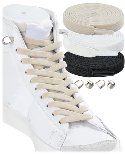 Stepace 3 Paar Flache Elastische Schnürsenkel für Sneaker, 8 mm Breit Elastische Schnürsenkel ohne Binden für Kinder und Erwachsene Schwarz Weiß Beige 140 Stepace 3 Paar Flache Elastische Schnürsenkel für Sneaker, 8 mm Breit Elastische Schnürsenkel ohne Binden für Kinder und Erwachsene Schwarz Weiß Beige 140 von Stepace