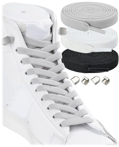Stepace 3 Paar Flache Elastische Schnürsenkel für Sneaker, 8 mm Breit Elastische Schnürsenkel ohne Binden für Kinder und Erwachsene Schwarz Weiß Grau 160 Stepace 3 Paar Flache Elastische Schnürsenkel für Sneaker, 8 mm Breit Elastische Schnürsenkel ohne Binden für Kinder und Erwachsene Schwarz Weiß Grau 160 von Stepace