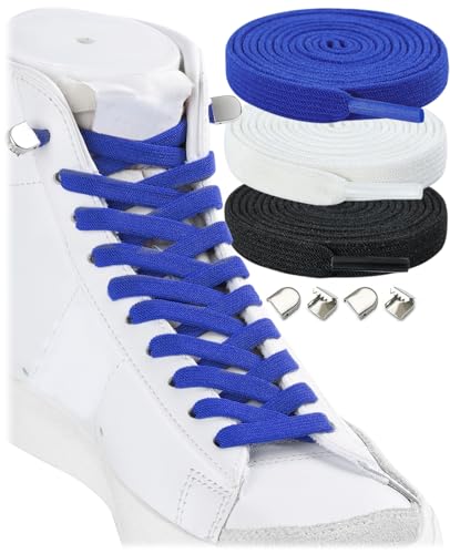 Stepace 3 Paar Flache Elastische Schnürsenkel für Sneaker, 8 mm Breit Elastische Schnürsenkel ohne Binden für Kinder und Erwachsene Schwarz Weiß Königsblau 100 Stepace 3 Paar Flache Elastische Schnürsenkel für Sneaker, 8 mm Breit Elastische Schnürsenkel ohne Binden für Kinder und Erwachsene Schwarz Weiß Königsblau 100 von Stepace