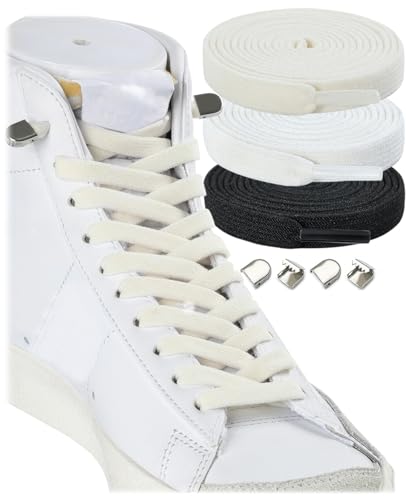 Stepace 3 Paar Flache Elastische Schnürsenkel für Sneaker, 8 mm Breit Elastische Schnürsenkel ohne Binden für Kinder und Erwachsene Schwarz Weiß Off White 140 Stepace 3 Paar Flache Elastische Schnürsenkel für Sneaker, 8 mm Breit Elastische Schnürsenkel ohne Binden für Kinder und Erwachsene Schwarz Weiß Off White 140 von Stepace