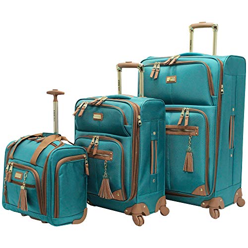 Steve Madden Designer-Gepäck-Kollektion, 3-teilig, Softside, erweiterbar, leicht, Reiseset, inklusive Tasche unter der Sitztasche, Harlo Teal Blue, Einheitsgröße von Steve Madden