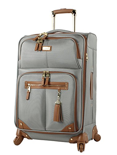 Steve Madden Designer Luggage Collection – Leichter 61 cm erweiterbarer Softside-Koffer – mittelgroße, rollende 4-Spinner-Räder, Karierte Tasche, Harlo Gray, 61 cm (24 Zoll), Gepäck mit Spinnrad von Steve Madden