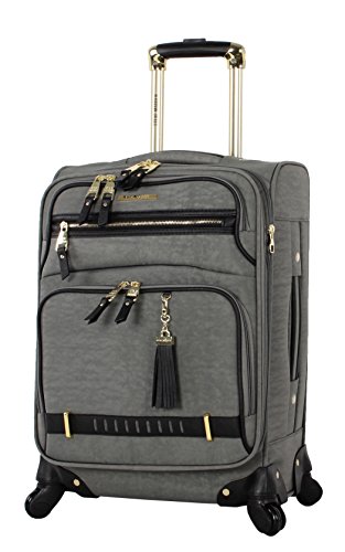 Steve Madden Designer Luggage Collection – Leichter Softside erweiterbarer Koffer für Damen und Herren – langlebige 50,8 cm Handgepäcktasche mit 4 rollenden Spinner-Rädern, Peek-a-Boo Grau von Steve Madden