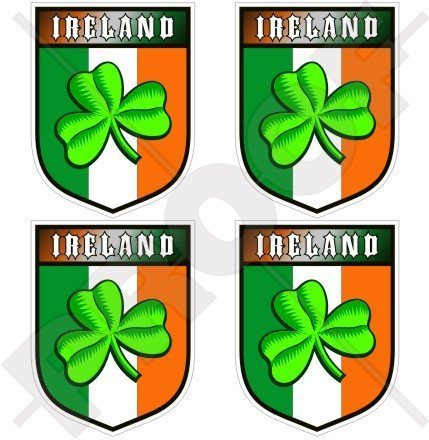 IRLAND irischer EIRE Shamrock, Kleeblatt Schild 50mm Auto & Motorrad Aufkleber, x4 Vinyl Stickers von StickersWorld