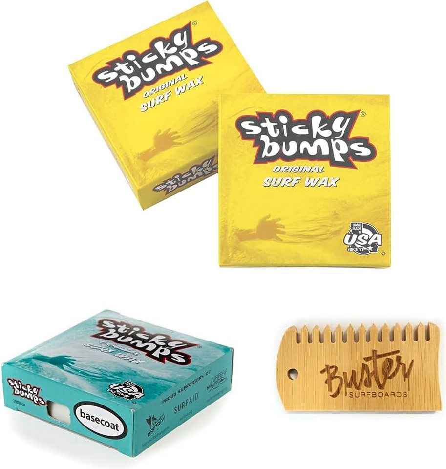 Sticky Bumps Surfboard Footpad Surfboard Wax Set – 2x Surfwax 1x Base Coat 1x Waxkamm von Sticky Bumps