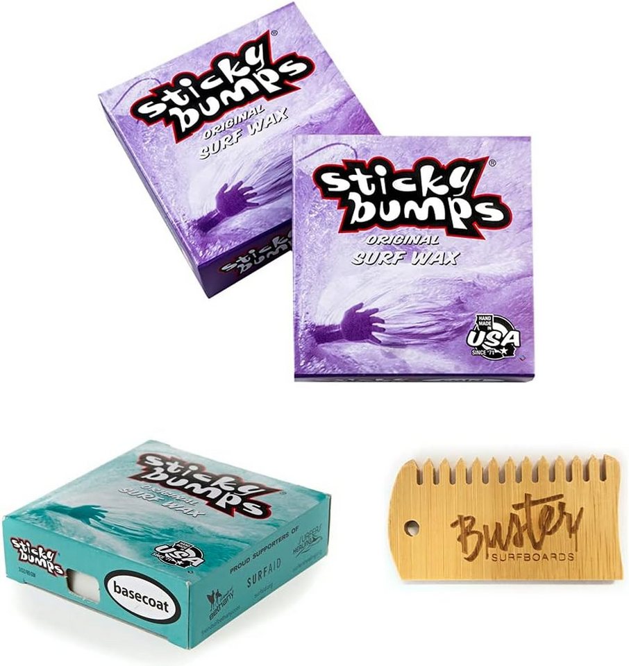 Sticky Bumps Surfboard Footpad Surfboard Wax Set – 2x Surfwax 1x Base Coat 1x Waxkamm von Sticky Bumps