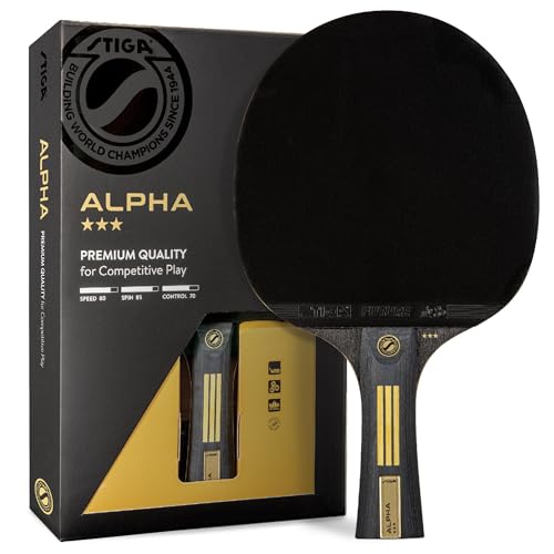 STIGA Alpha Ping Pong Paddel - 5-lagige extra leichte Klinge - 2mm Premium Schwamm - Italienischer konkaver Griff für meisterhaften Grip - Performance Tischtennisschläger für Wettkampfspiele von Stiga