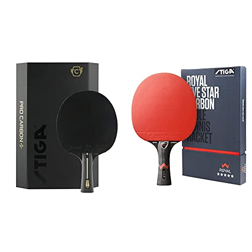STIGA Unisex – Erwachsene Pro Carbon + Tischtennisschläger, rot/schwarz, One Size & Royal 5 Sterne Tischtennis Schläger Pro Carbon, Schwarz/Rot von Stiga