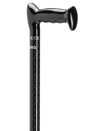 Stock-Fachmann® Carbon Gehstock Mit Escortgriff 11- Fach Höhenverstellbarer Gehhilfe Von 68,5cm Bis 94cm Farbe Schwarz Glänzend Raute Muster Eigengewicht 270g Belastbar Bis 120kg Leichte Stabile Gehhi von Stock-Fachmann