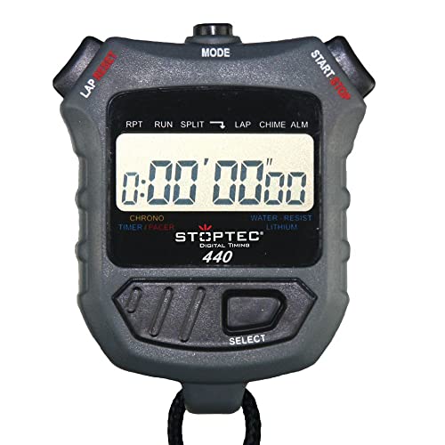 Stoptec Stoppuhr 440 - Digital Profi Stoppuhr mit Druckpunktmechanik | einfacher Batteriewechsel | Uhrzeit & Datum | Timer | spritzwasserfest von Stoptec