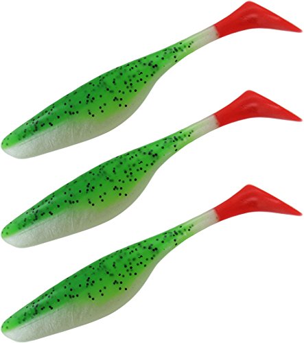 3 fängige Gummifisch Köder in 9 cm Größe , Farbe :Grün/Rot von Storfisk fishing & more