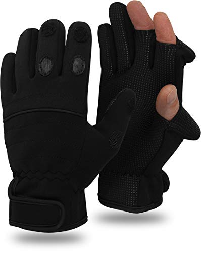 Herren Thermo Angelhandschuhe mit klappbaren Fingerkuppen, elastisches Neopren, Größe:S von Storfisk fishing & more