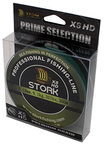 Stork HDx8, 8-Fach geflochtene Premium Angelschnur 300m (Moosgrün, 40 lbs / 18.1 kg / 0.28 mm) von Stork