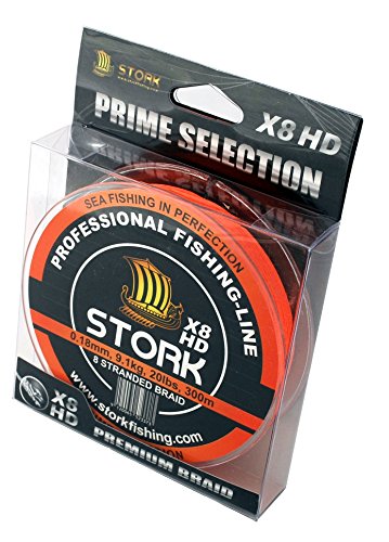 Stork HDx8, 8-Fach geflochtene premium Angelschnur 300m (Orange, 10 lbs / 4.5 kg / 0.10 mm) von Stork