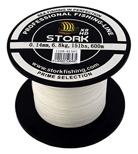 Stork HDx8, 8-Fach geflochtene premium Angelschnur 600m (Weiß, 40 lbs / 18.1 kg / 0.28 mm) von Stork