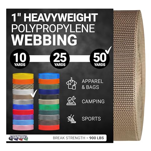 Strapworks, schweres Polypropylen-Gurtband für den Außenbereich, Heimwerker-Ausrüstungsreparaturen, 2,5 cm x 45,7 m, Hellbraun Strapworks, schweres Polypropylen-Gurtband für den Außenbereich, Heimwerker-Ausrüstungsreparaturen, 2,5 cm x 45,7 m, Hellbraun von Strapworks