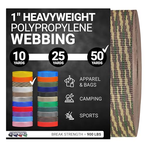 Strapworks Unisex-Erwachsene Heavyweight Polypropylene Webbing Robuste Poly-Umreifung für Outdoor-Heimwerker-Ausrüstung, 2,5 cm x 45,7 m – Woodland Camo, Woodlang/Camouflage, 1" x 50 Yard Strapworks Unisex-Erwachsene Heavyweight Polypropylene Webbing Robuste Poly-Umreifung für Outdoor-Heimwerker-Ausrüstung, 2,5 cm x 45,7 m – Woodland Camo, Woodlang/Camouflage, 1" x 50 Yard von Strapworks