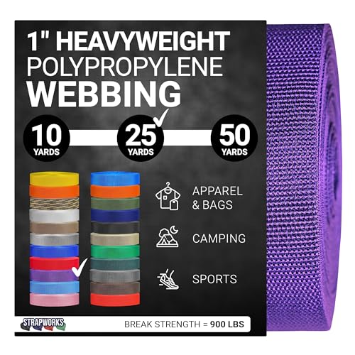 Strapworks, schweres Polypropylen-Gurtband für den Außenbereich, Heimwerker-Ausrüstungsreparaturen, 2,5 cm x 22,9 m, violett Strapworks, schweres Polypropylen-Gurtband für den Außenbereich, Heimwerker-Ausrüstungsreparaturen, 2,5 cm x 22,9 m, violett von Strapworks